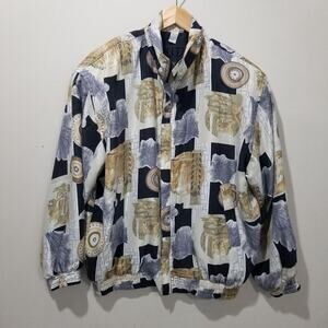 Fuda International Jacket Womens Large Silk Bomber Art to Wear Abstract Print